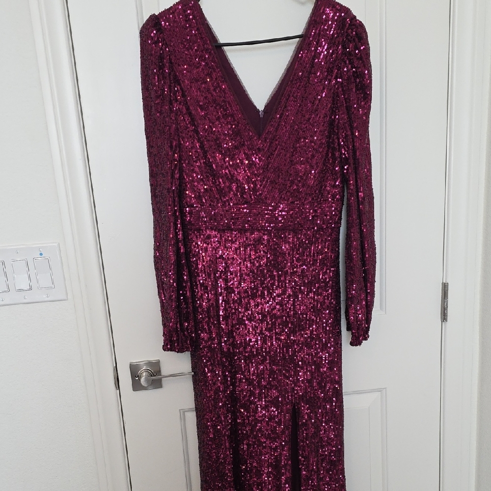 Xscape Long Sleeve Sequin Dress in Purple